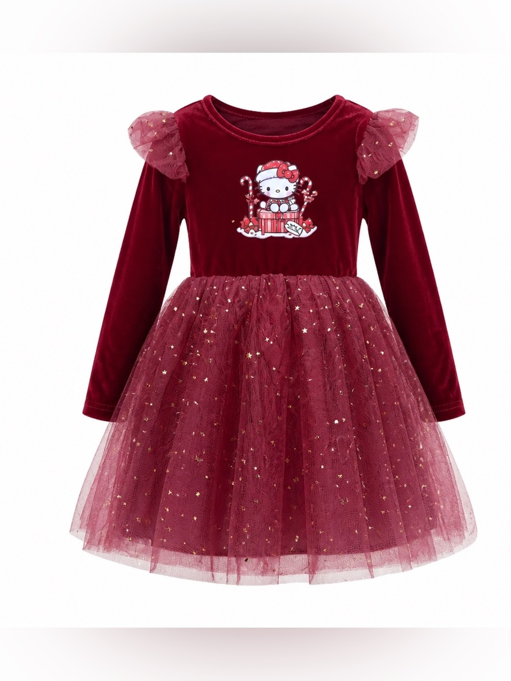 Girls Toddler Burgundy Velvet & Tulle Christmas Dress Size 4-5Y